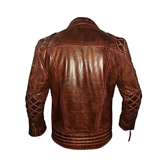 Diamond Quilted Vintage Leather Biker Jacket