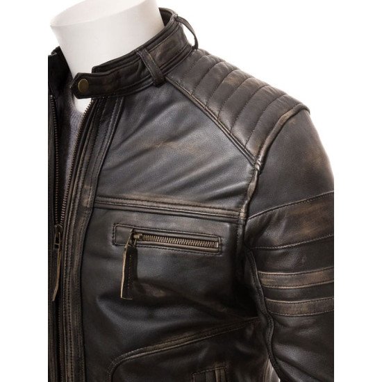 Distressed Brown Biker Leather Jacket For Men