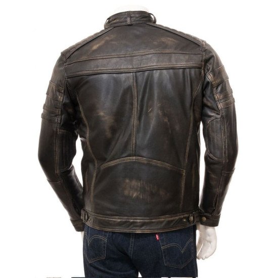 Distressed Brown Biker Leather Jacket For Men