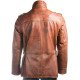 Double Collared Tan Leather Coat for Men