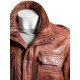 Double Collared Tan Leather Coat for Men