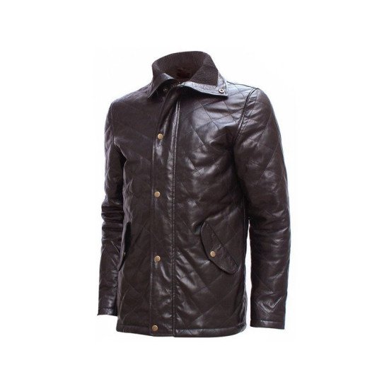 Elegant Quilted Brown Leather Jacket for Men