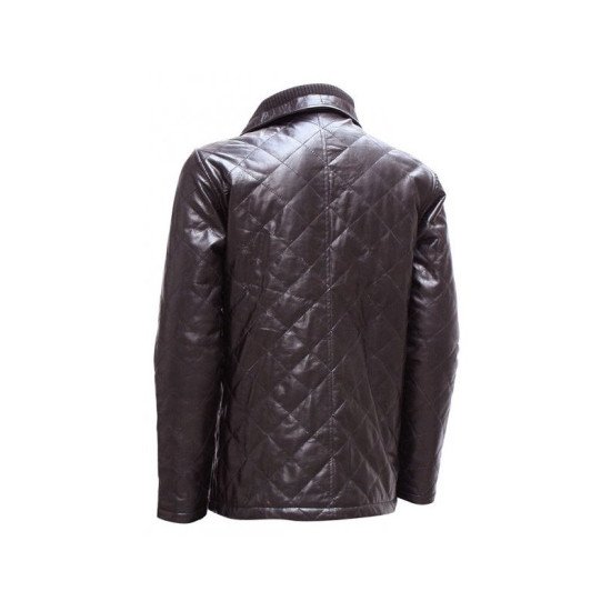 Elegant Quilted Brown Leather Jacket for Men