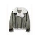 Elena Motorcycle Grey Suede Leather Shearling Jacket