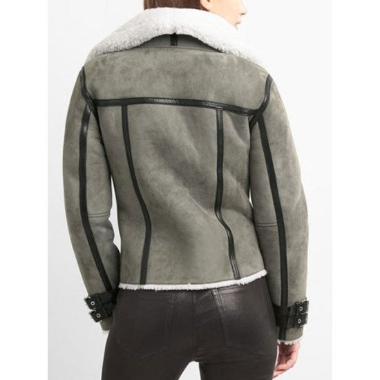 Elena Motorcycle Grey Suede Leather Shearling Jacket