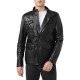 Four Flap Pockets Leather Black Jacket for Men