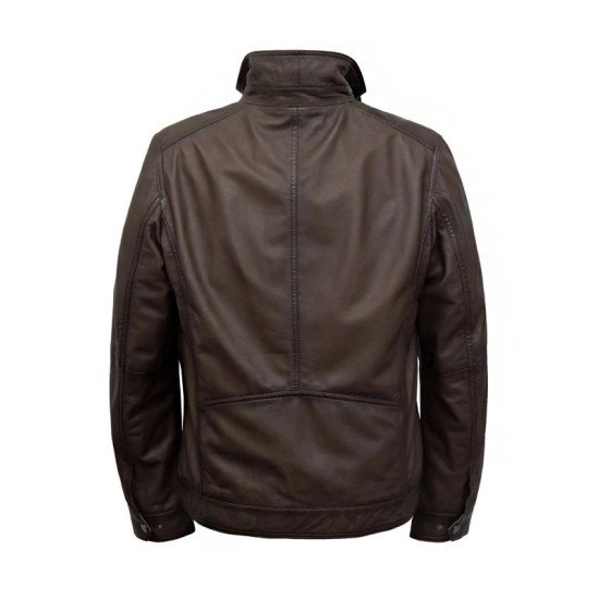 Full Zip Brown Leather Jacket for Men