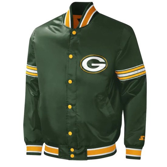 Green Bay Packers Midfield Green Varsity Satin Jacket