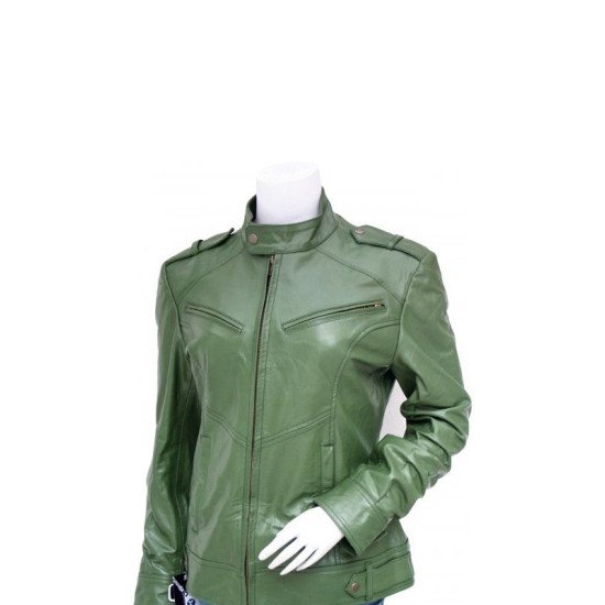 Green Biker Style Fashion Leather Jacket for Women’s