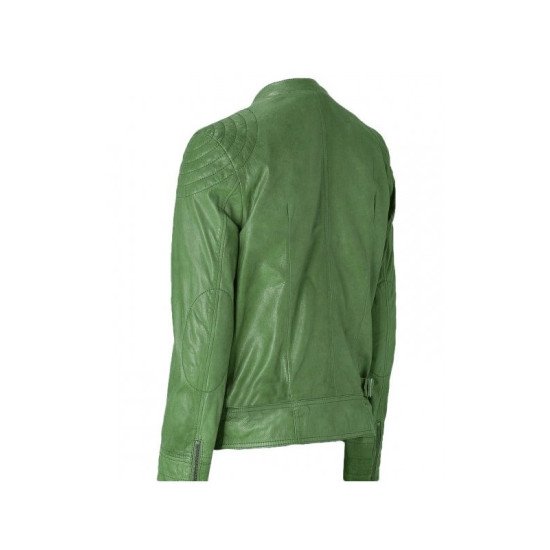 Green Leather Biker Jacket For Men