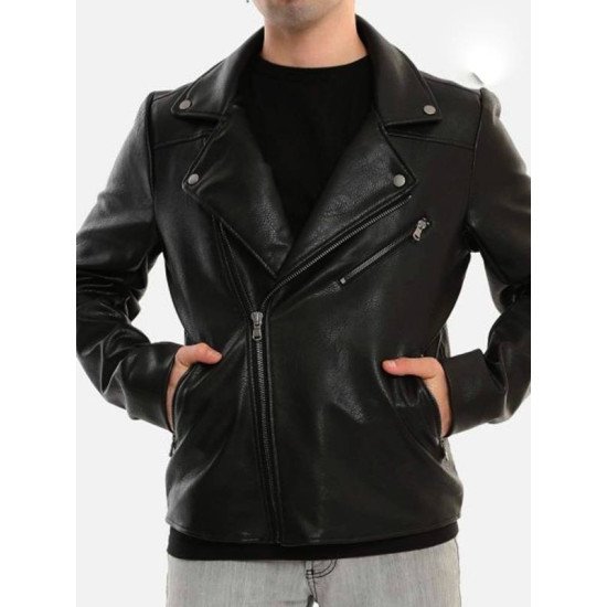 Men’s Black Padded Leather Biker Jacket