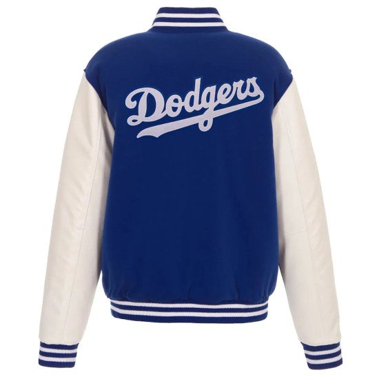 LA Dodgers Royal and White Varsity Wool Leather Jacket