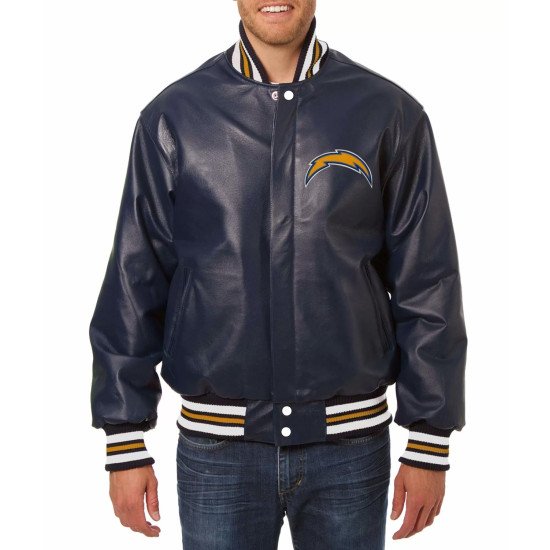 Los Angeles Chargers Navy Blue Varsity Leather Jacket