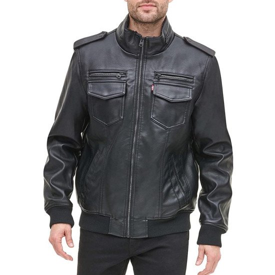 Men's Aviator Black Leather Bomber Jacket