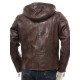 Men's Brown Leather Jacket with Removable Hood