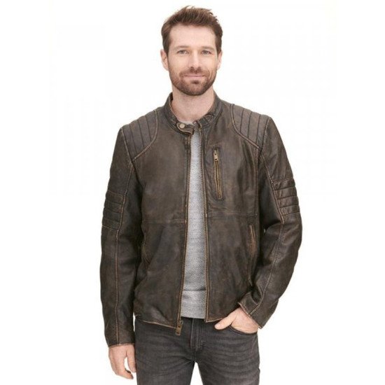 Men's Distressed Brown Biker Leather Jacket