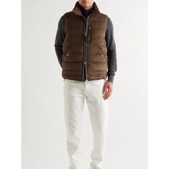 Men's Puffer Brown Suede Leather Vest