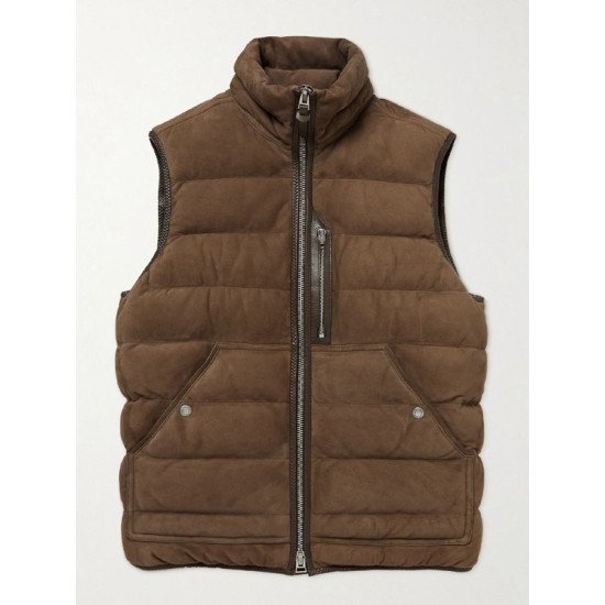 Men's Puffer Brown Suede Leather Vest