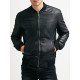 Men's Real Sheepskin Leather Bomber Jacket Solid Black