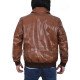 Men's Shirt Collar Distressed Brown Leather Bomber Jacket