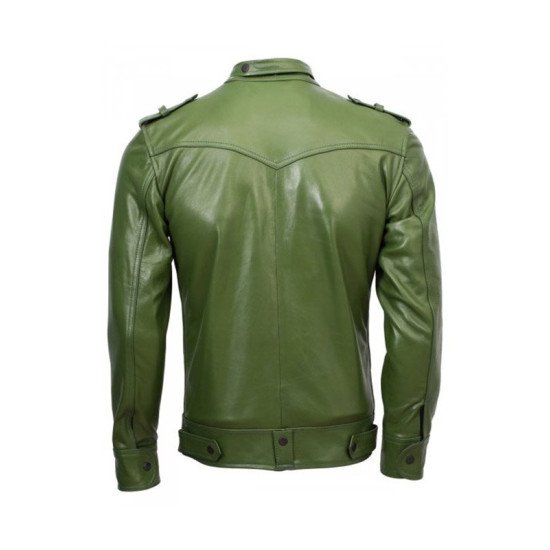 Men's Slim Fit Green Leather Biker Jacket