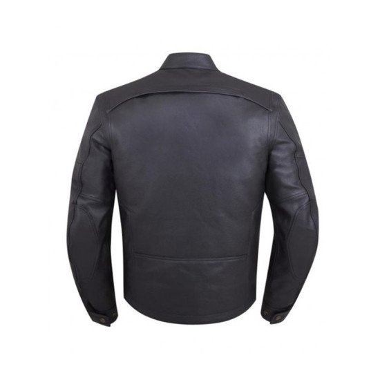 Men's Snap Tab Collar Black Motorcycle Leather Jacket