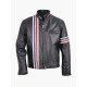 Men's Striped Black Leather Biker Jacket