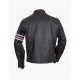 Men's Striped Black Leather Biker Jacket