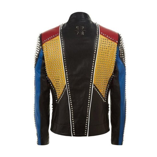 Men's Studded Multicolor Slimfit Leather Jacket