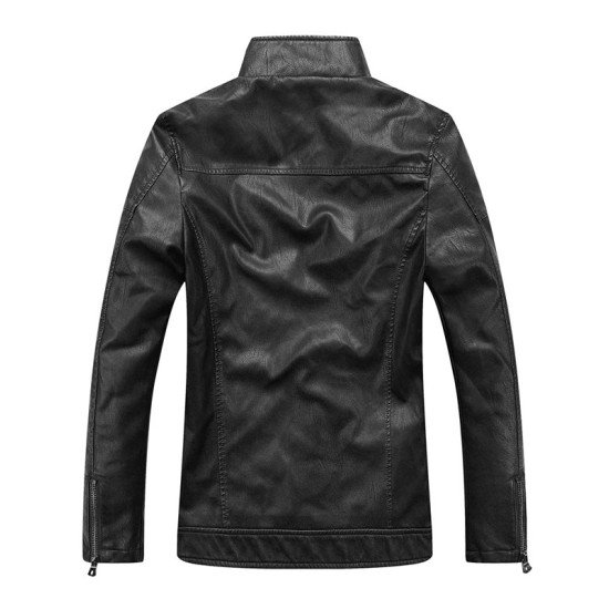 Men's Vintage Black Standing Collar Leather Jacket