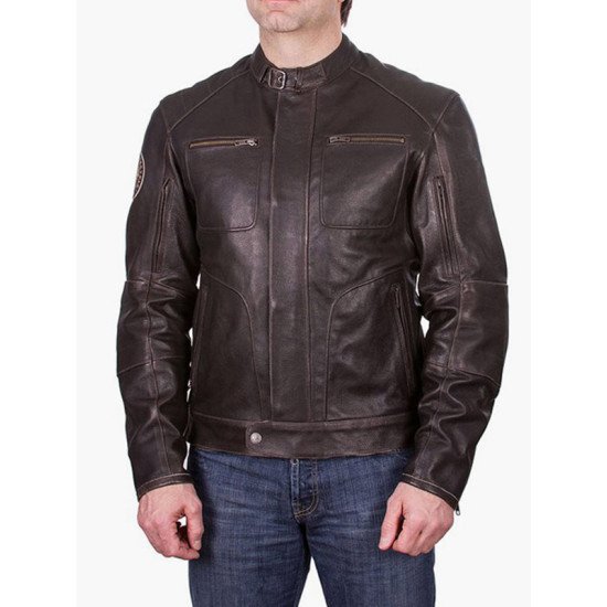 Mens Brown Leather Biker Rocker Jacket