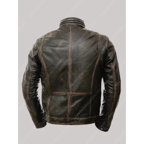 Mens Cafe Racer Distressed Brown Leather Jacket