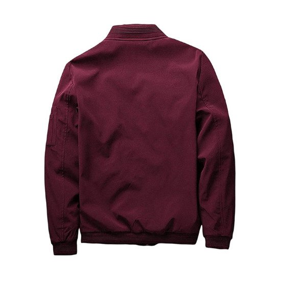 Mens Slim Fit Maroon Cotton Bomber Jacket