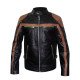 Men’s Black Leather Moto Biker Jacket With Brown Stripes