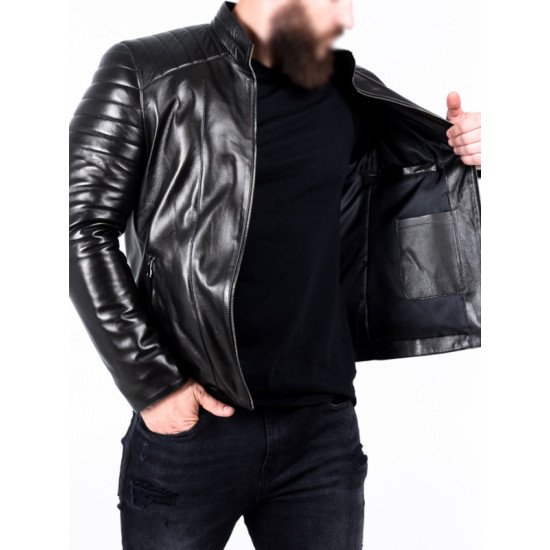 Men’s Fitted Black Biker Leather Jacket