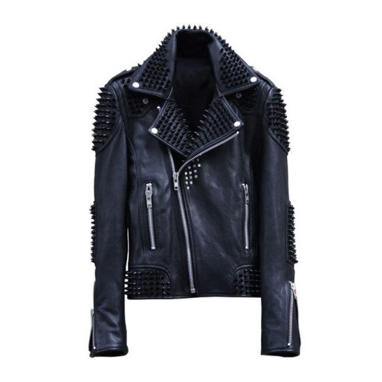 Men’s Black Studded Rock Punk Leather Biker Jacket