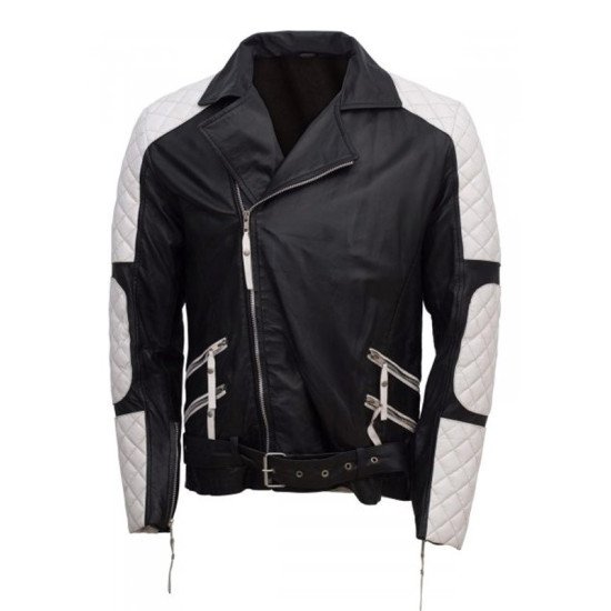 Black & White Biker Leather Jacket For Men