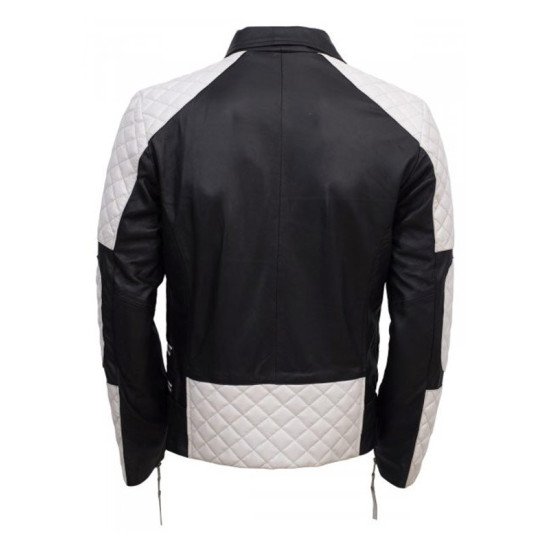 Black & White Biker Leather Jacket For Men