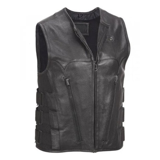 Men’s Bullet Proof Style Black Leather Motorcycle Vest