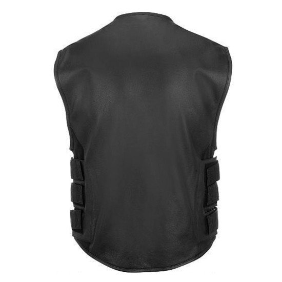 Men’s Bullet Proof Style Black Leather Motorcycle Vest