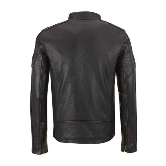 Men’s Café Racer Brown Stripe Black Leather Motorcycle Jacket