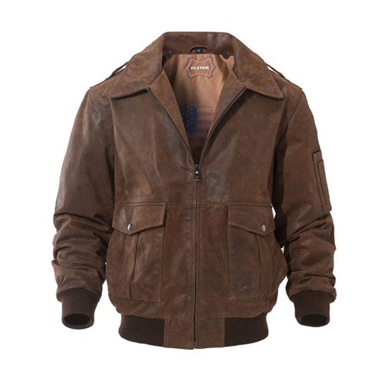 Men’s Flight Bomber Air Force Aviator Brown Leather Jacket