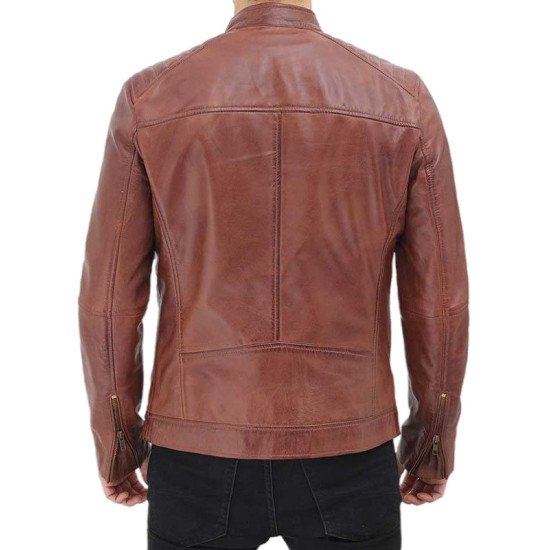 Men’s Padded Brown Leather Biker Jacket