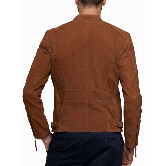 Men’s Padded Express Genuine Suede Biker Leather Jacket