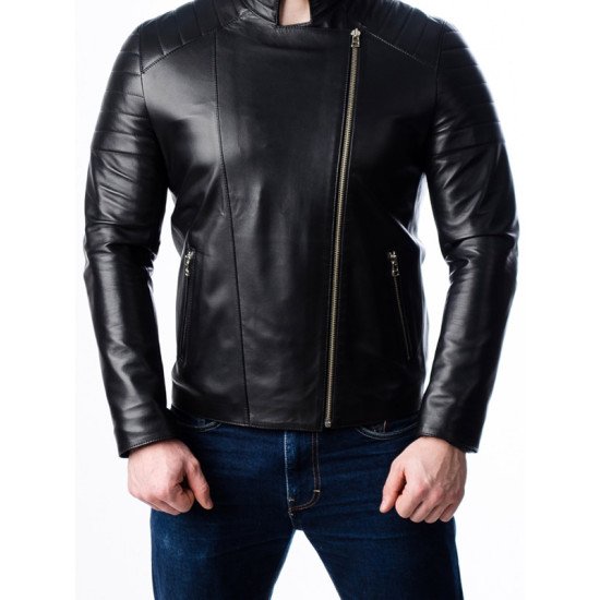 Men’s Quilted Motorcycle Black Leather Jacket