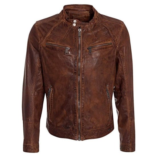 Men’s Rustic Brown Leather Biker Jacket