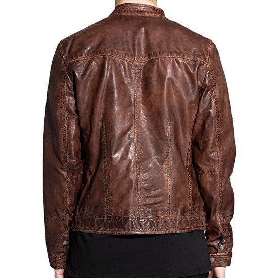 Men’s Rustic Brown Leather Biker Jacket