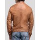 Men’s Tan Brown Leather Motorcycle Jacket with Four Zipper Pockets