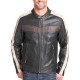 Men’s Vintage Striped Leather Biker Jacket With Buckled Waist