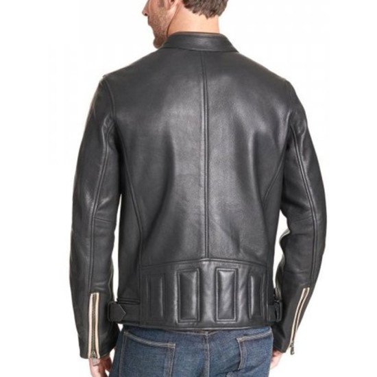 Men’s Vintage Striped Leather Biker Jacket With Buckled Waist